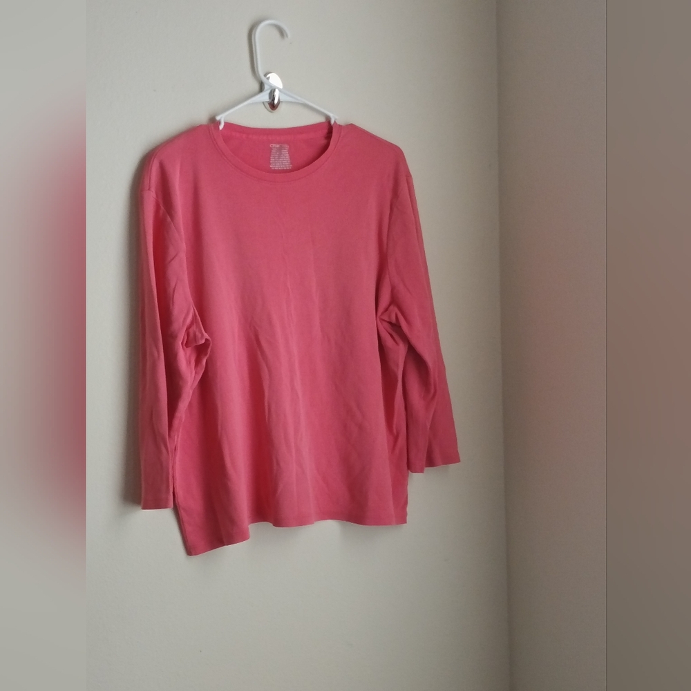 Cherokee Blouse Women 2XL Pink Cotton Top Casual Academia Layering 3/4 Sleeves